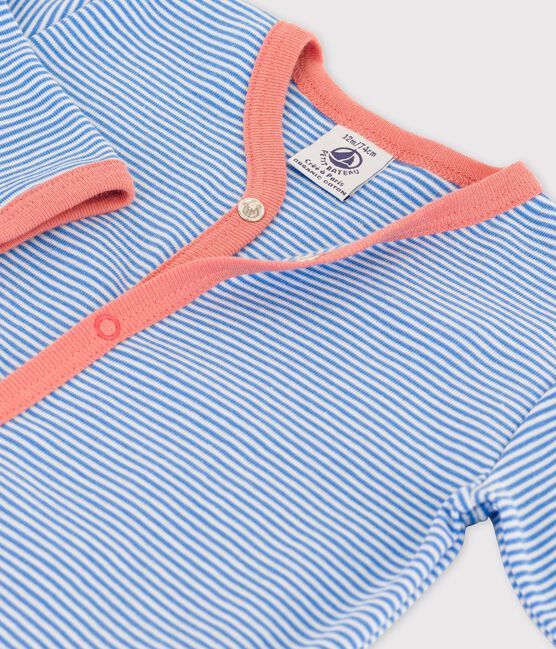 Gestreifter Baby-Strampler aus Bio-Baumwolle ohne Füße blau BRASIER/grau MARSHMALLOW