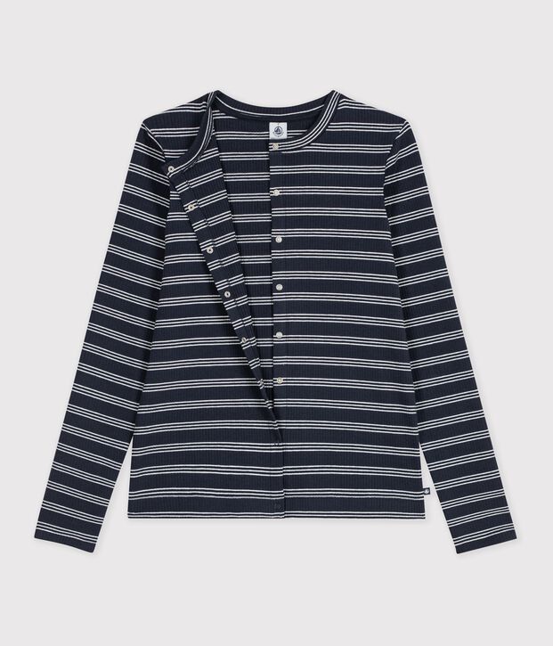 Damen-Cardigan aus Baumwolle mit Streifen blau/weiss