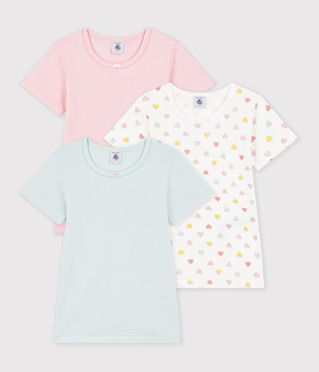 Set kurz&auml;rmelige Kinder-T-Shirts aus Baumwolle mit Herzmotiv vielfarbig