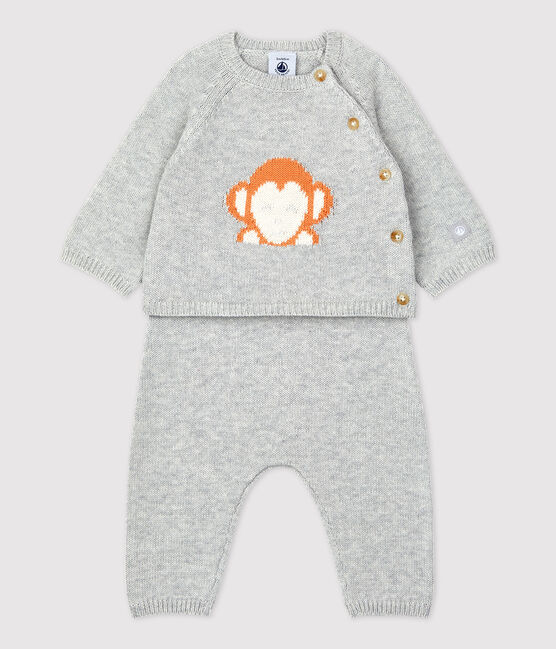 Baby-Zweiteiler aus Bio-Jacquardstrick grau BELUGA CHINE