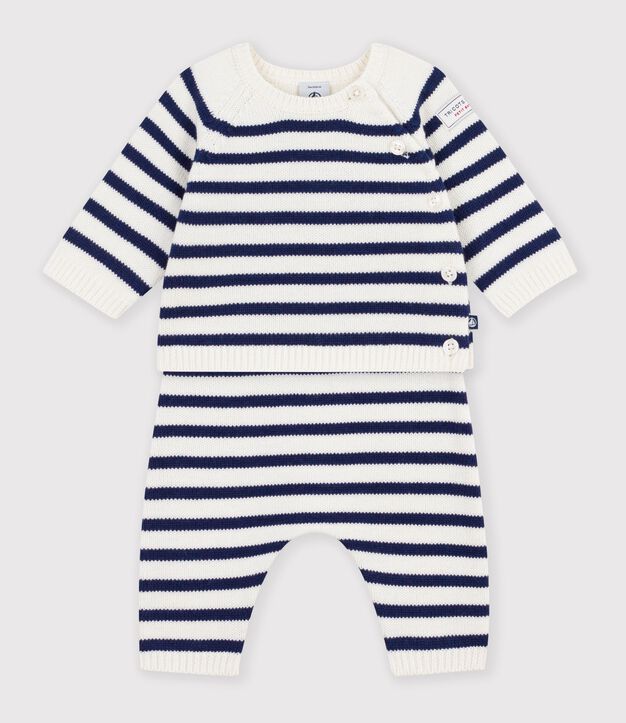 Baby-Set aus Strick mit Streifen blau/blau