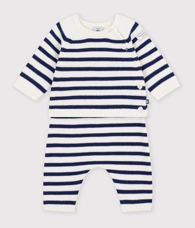 Baby-Set aus Strick mit Streifen blau/blau