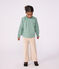 Lang&auml;rmelige Kinder-Bluse aus Baumwolle mit Kragen und Muster gr&uuml;n/weiss