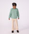 Lang&auml;rmelige Kinder-Bluse aus Baumwolle mit Kragen und Muster gr&uuml;n/weiss