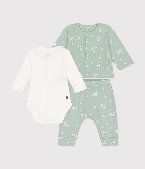 3-teiliges Baby-Set aus Doppeljersey grün HERBIER/weiss MULTICO