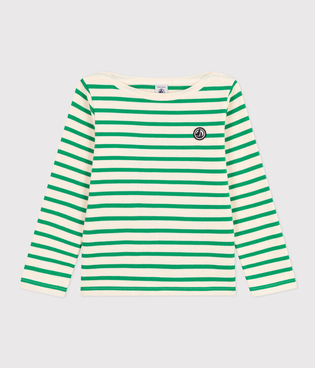 Kinder-Matrosenshirt aus dicker Baumwolle naturfarben/gr&uuml;n