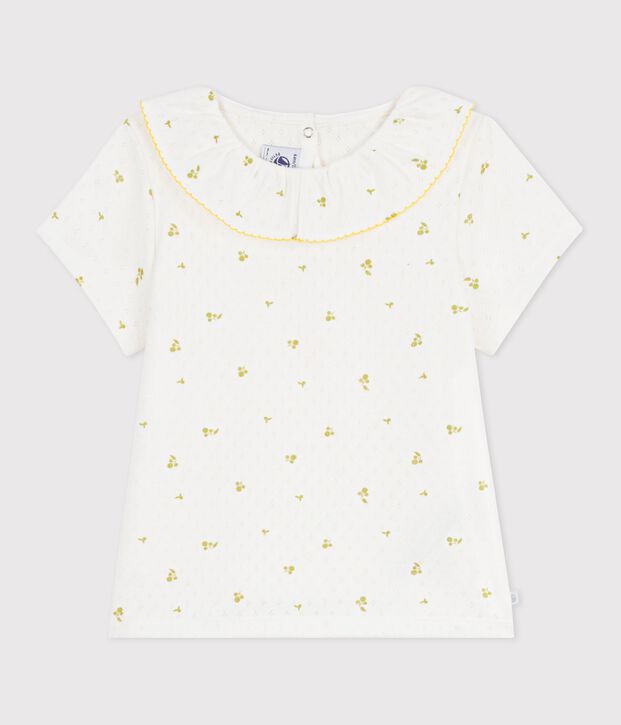Kurz&auml;rmeliges Kinder-T-Shirts aus Baumwolle mit Blumenmuster weiss/gr&uuml;n