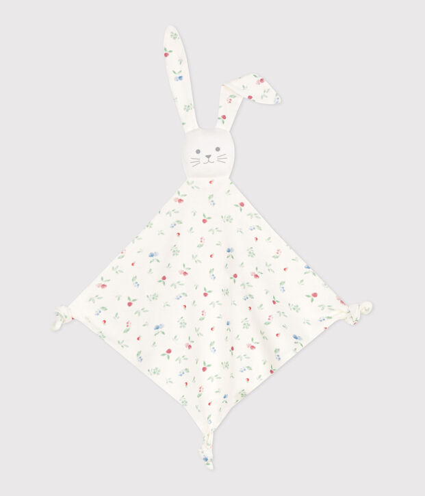 Baby-Kuscheltier aus bedruckter Baumwolle weiss/vielfarbig