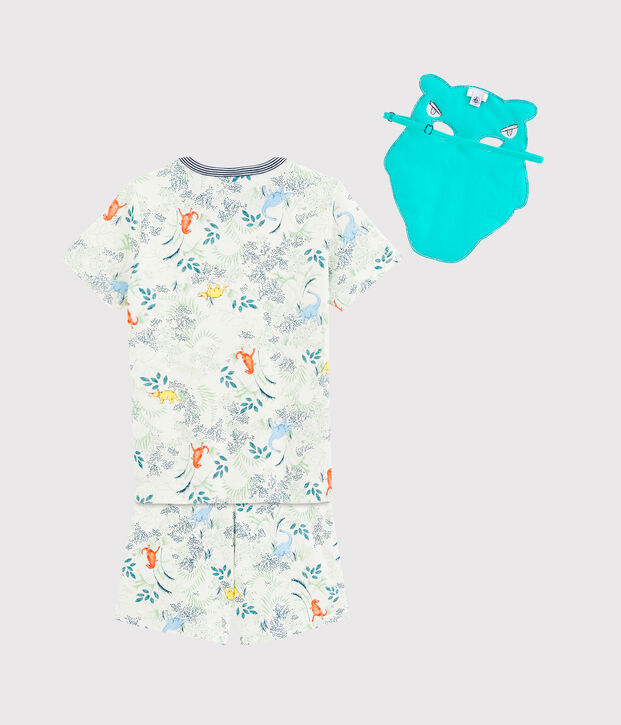 Kurz-Pyjama f&uuml;r kleine Jungen mit Maske weiss/vielfarbig