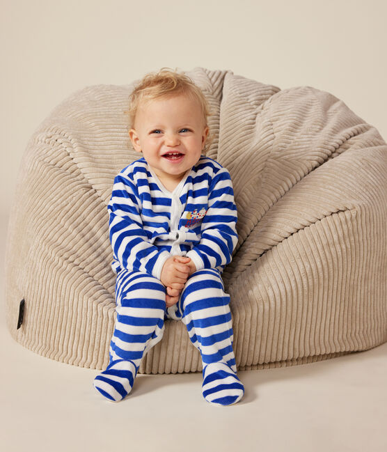 Strampler aus Nicki mit Weihnachtsmotiven blau CALVIN/ MARSHMALLOW