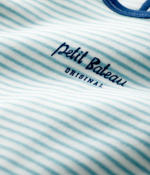 Baby-Strampler aus Nicki mit Streifen weiss/blau