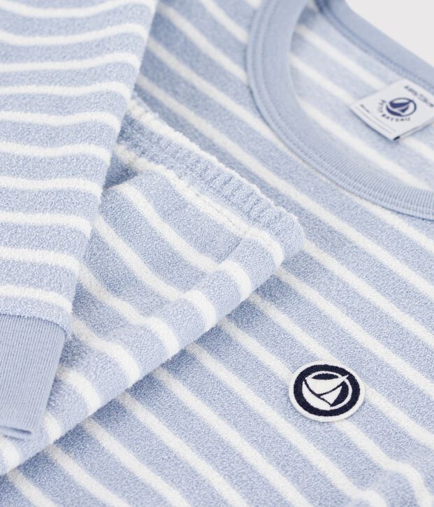 Kinder-Pyjama aus Baumwoll-Frottee mit Streifen blau/naturfarben