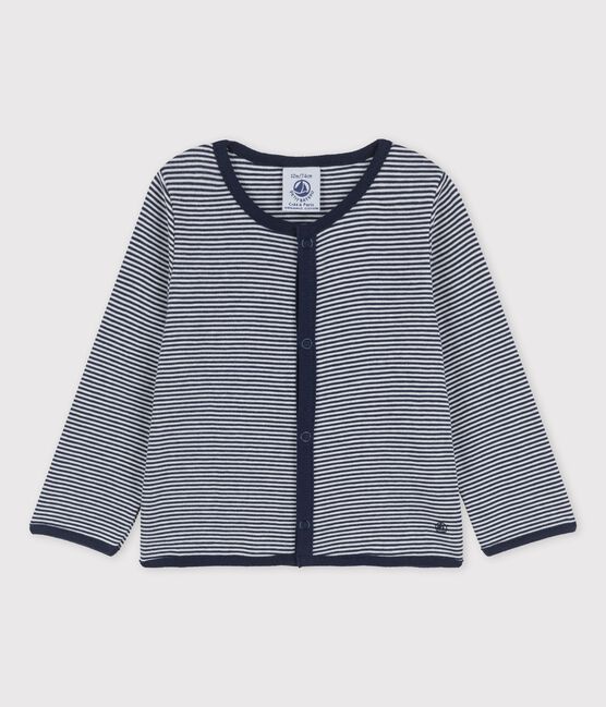 Baby-Strickjacke aus Bio-Baumwolle mit Ringelstreifen blau SMOKING/weiss MARSHMALLOW