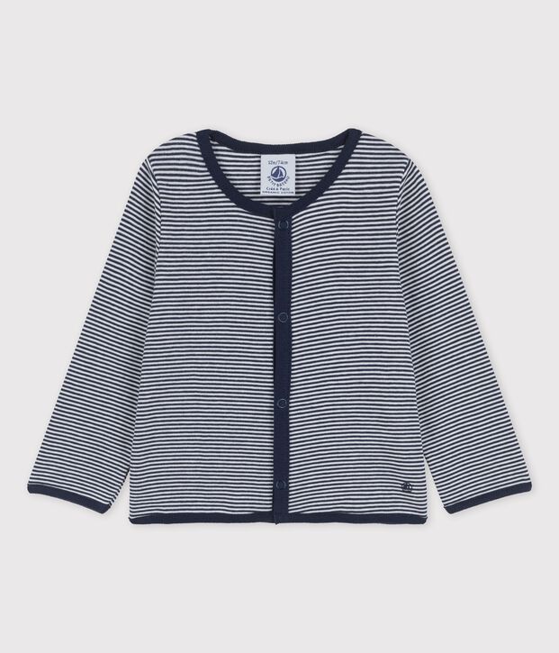 Baby-Strickjacke aus Bio-Baumwolle mit Ringelstreifen blau/weiss