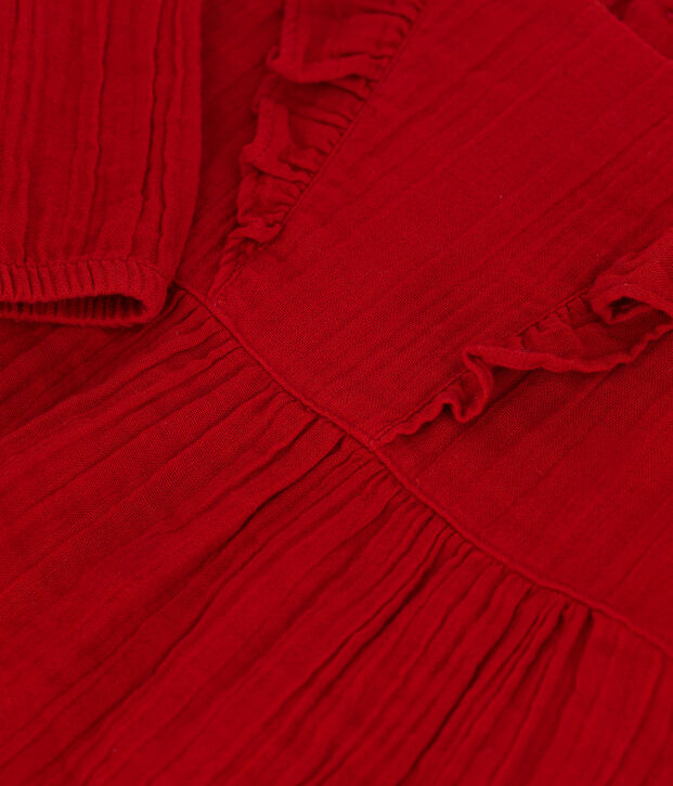 Lang&auml;rmeliges Babykleid aus Musselin rot