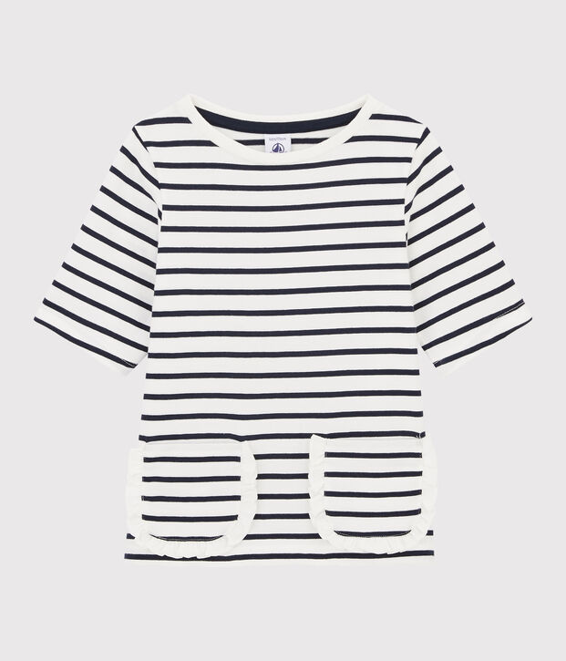 Gestreiftes Kinder-T-Shirt f&uuml;r M&auml;dchen weiss/blau