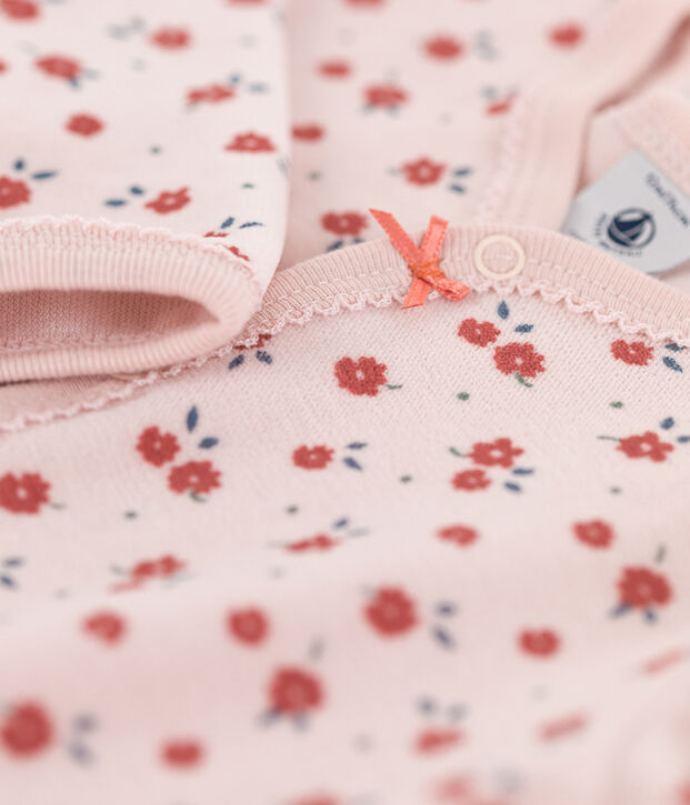Baby-Strampler aus Nicki mit Blumenmotiv rosa/vielfarbig