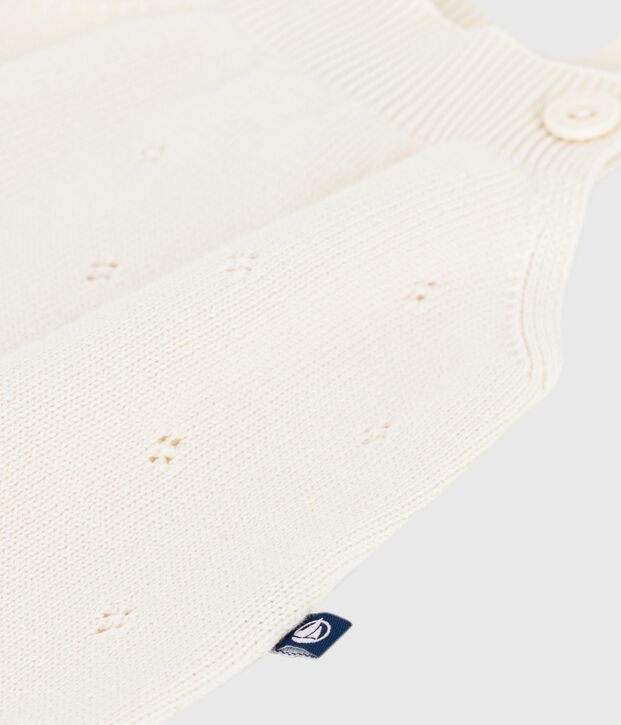 Baby-Kurzoverall aus Baumwollstrick mit Lochstickerei MILK