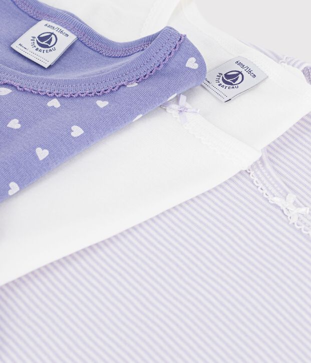 Set lang&auml;rmelige Kinder-T-Shirts aus Baumwolle mit Herzmotiv vielfarbig