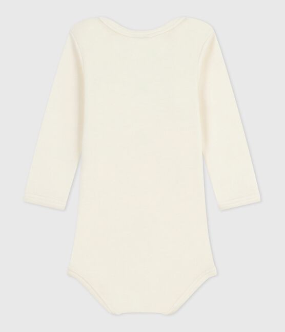 Langärmeliger Baby-Body aus Wolle und Baumwolle ECRU 08163