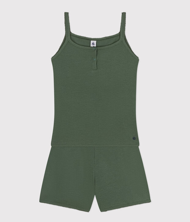 Kurzer Pyjama und unifarbenes Tanktop aus Baumwolle Damen gr&uuml;n
