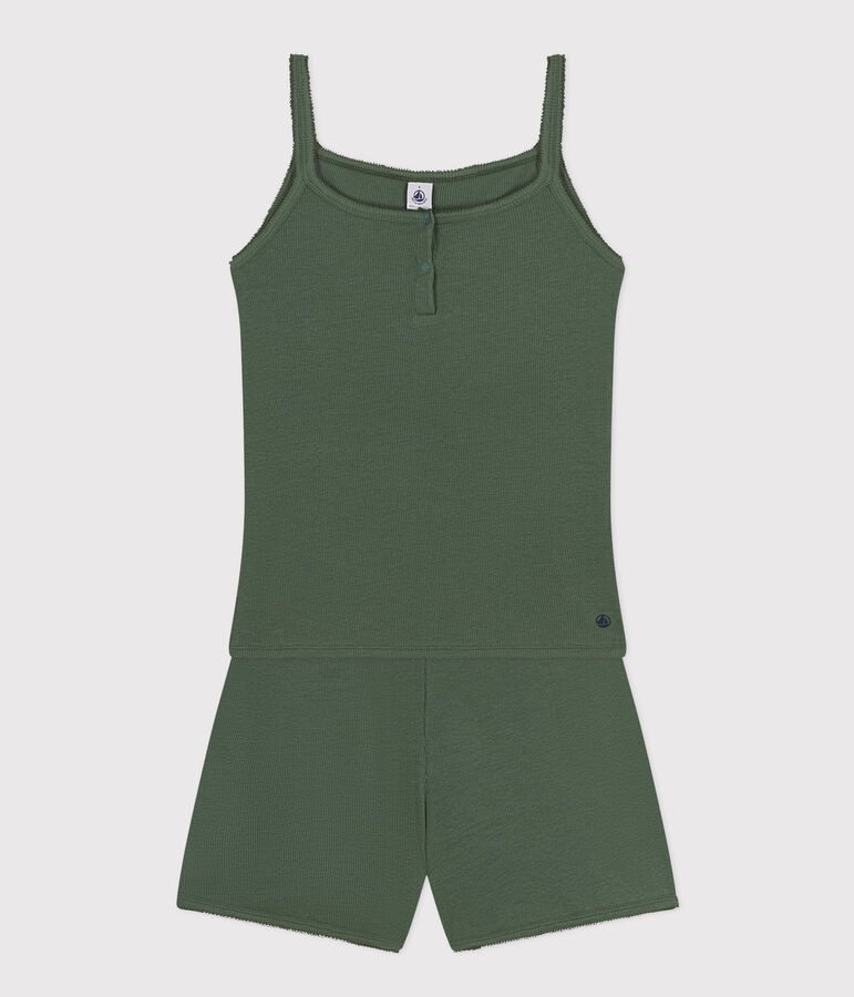 Kurzer Pyjama und unifarbenes Tanktop aus Baumwolle Damen gr&uuml;n