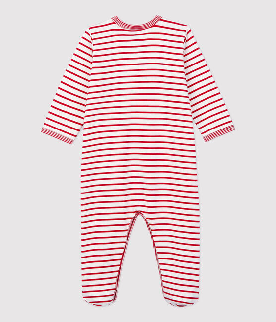 Baby-Strampler aus Molton, mit Füßen weiss MARSHMALLOW/rot TERKUIT