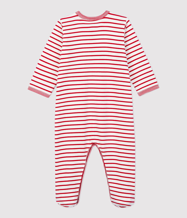 Baby-Strampler aus Molton, mit F&uuml;&szlig;en weiss/rot
