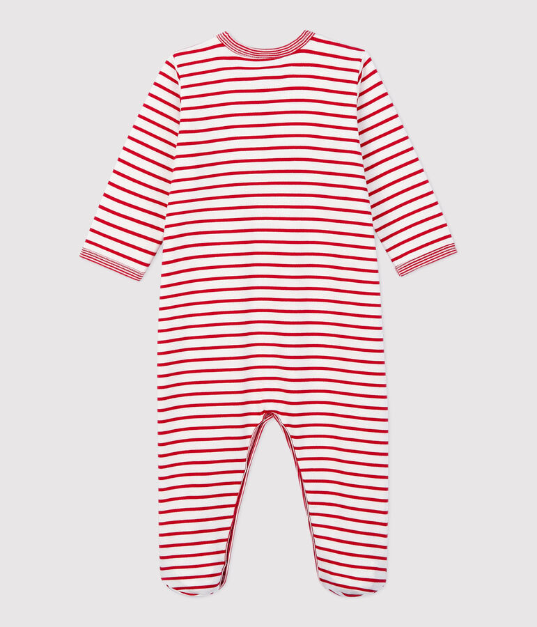 Baby-Strampler aus Molton, mit F&uuml;&szlig;en weiss/rot