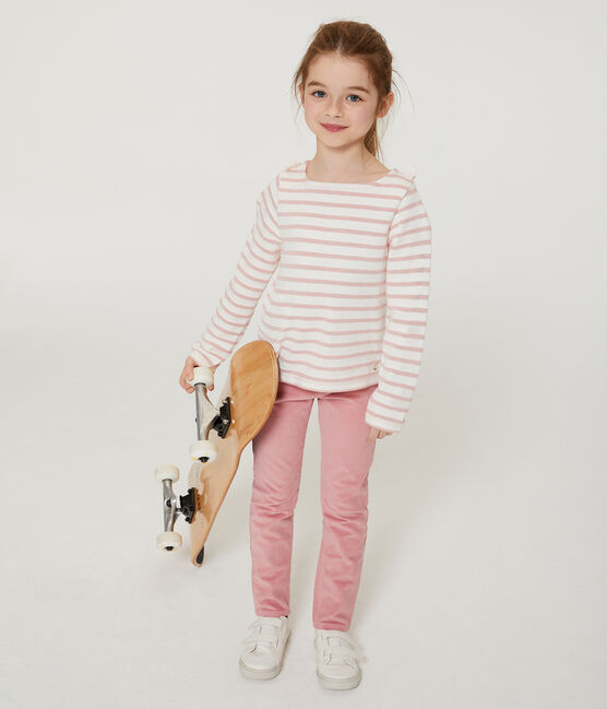 Kinder-Streifenshirt Mädchen weiss MARSHMALLOW/rosa JOLI BRILLANT