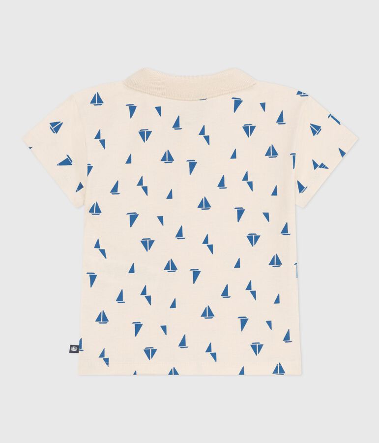 Kurz&auml;rmeliges Baby-Poloshirt aus Baumwolle mit Schiffchenmuster naturfarben/blau