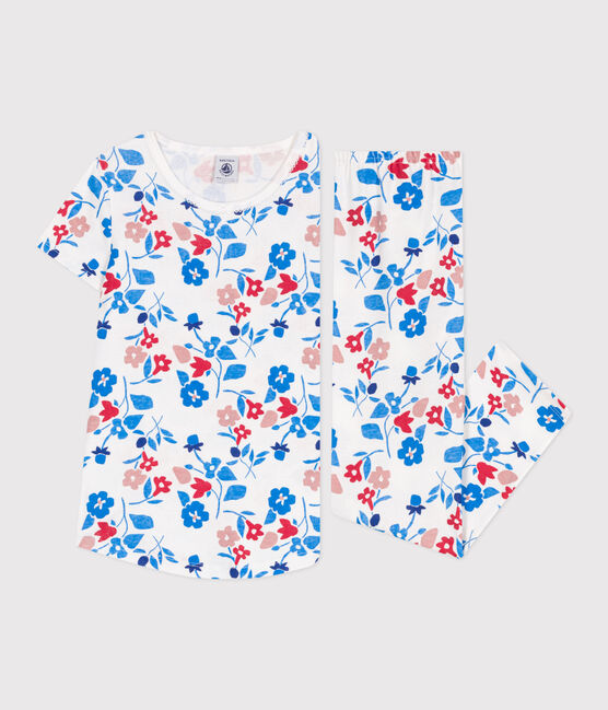 Kinder-Pyjama aus Baumwolle mit Blumenmotiv weiss MARSHMALLOW/weiss MULTICO