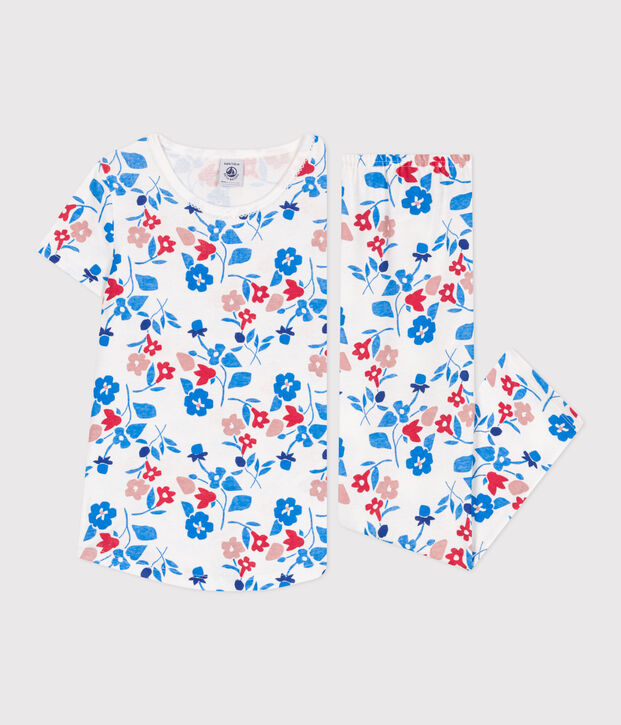Kinder-Pyjama aus Baumwolle mit Blumenmotiv weiss/vielfarbig