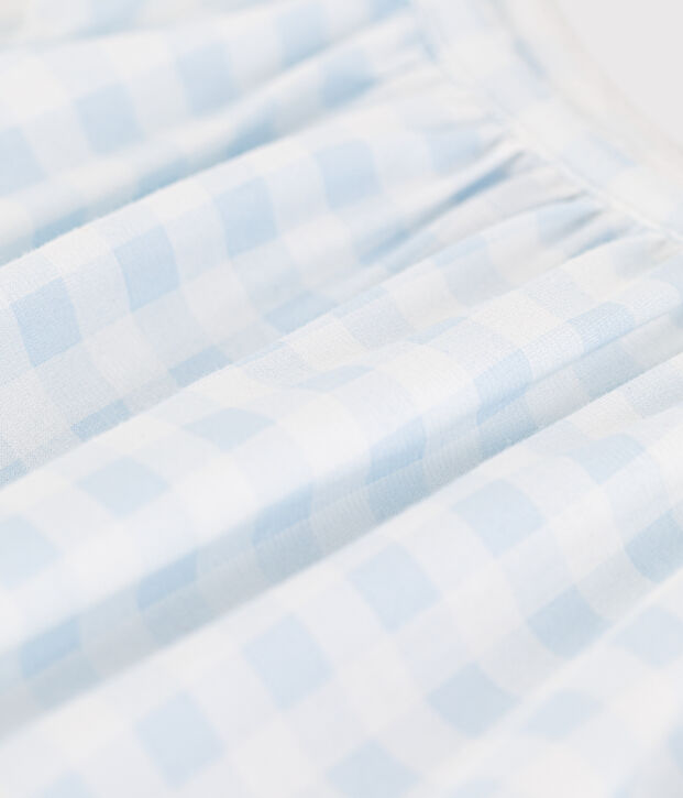 Nachthemd mit Vichy-Print aus feiner Baumwolle f&uuml;r M&auml;dchen weiss/blau