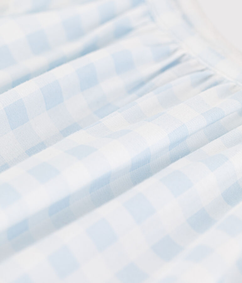 Nachthemd mit Vichy-Print aus feiner Baumwolle f&uuml;r M&auml;dchen weiss/blau