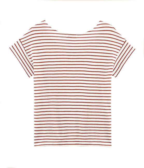 Kurzärmeliges leinen-t-shirt damen weiss MARSHMALLOW/rosa COPPER