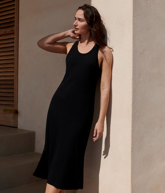 Damen Tanktop-Kleid in Midilänge aus Baumwolle schwarz BLACK