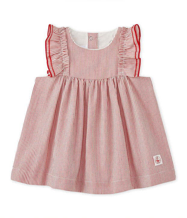 Gestreiftes Baby-M&auml;dchen-Kleid aus Popeline weiss/rot