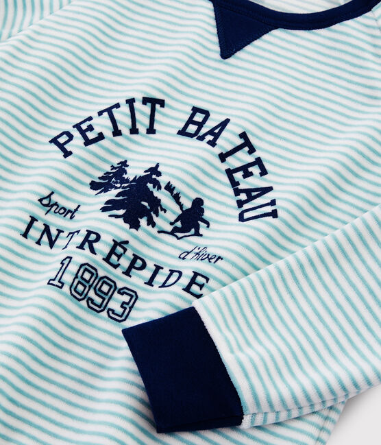 Kinderpyjama aus Nicki mit Yetimotiv für Jungen blau MEDIEVAL/weiss MULTICO