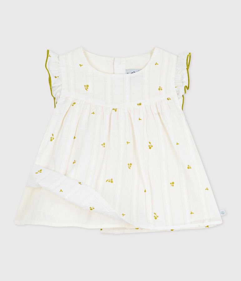 &Auml;rmellose Baby-Bluse aus Baumwolle mit Blumenmuster gr&uuml;n MARSHMALLOW/ MOSS