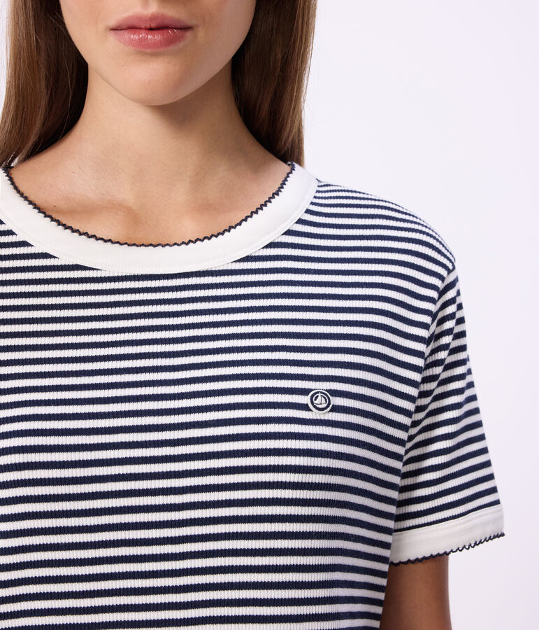 Kurzes Damen-Kleid aus Baumwolle blau/weiss