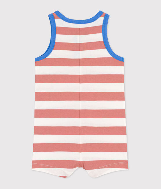Gestreifter Baby-Kurzoverall aus Jersey rosa PAPAYE/ MARSHMALLOW