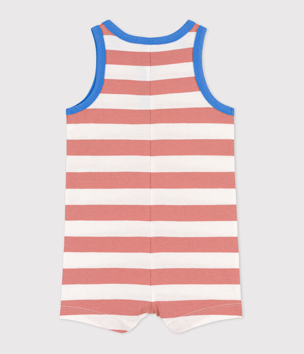 Gestreifter Baby-Kurzoverall aus Jersey rosa/weiss