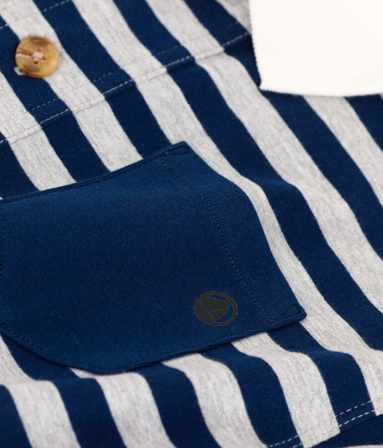 Lang&auml;rmeliges, gestreiftes Kinder-Poloshirt aus Baumwolle f&uuml;r Jungen blau/grau