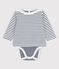 Baby-Body aus Bio-Baumwolle mit Streifen weiss MARSHMALLOW/blau SMOKING
