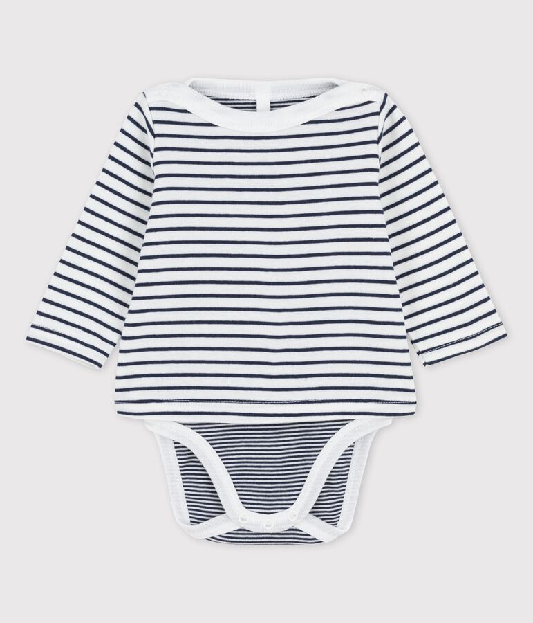 Baby-Body aus Bio-Baumwolle mit Streifen weiss/blau