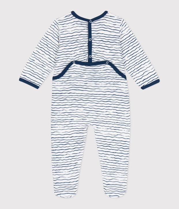Strampler aus Nicki f&uuml;r Babys weiss/blau