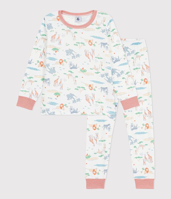 Kinder-Pyjama aus Baumwolle mit Savannen-Motiv weiss MARSHMALLOW/weiss MULTICO
