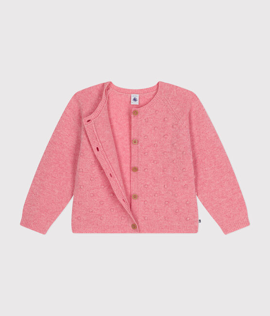 Kinder-Cardigan aus Strick mit Wollanteil für Mädchen rosa ROSELINE CHINE
