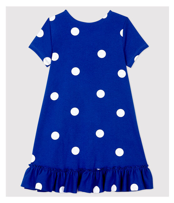 Kurzärmeliges Kinder-Kleid aus Baumwolle und Leinen für Mädchen blau SURF/weiss MARSHMALLOW
